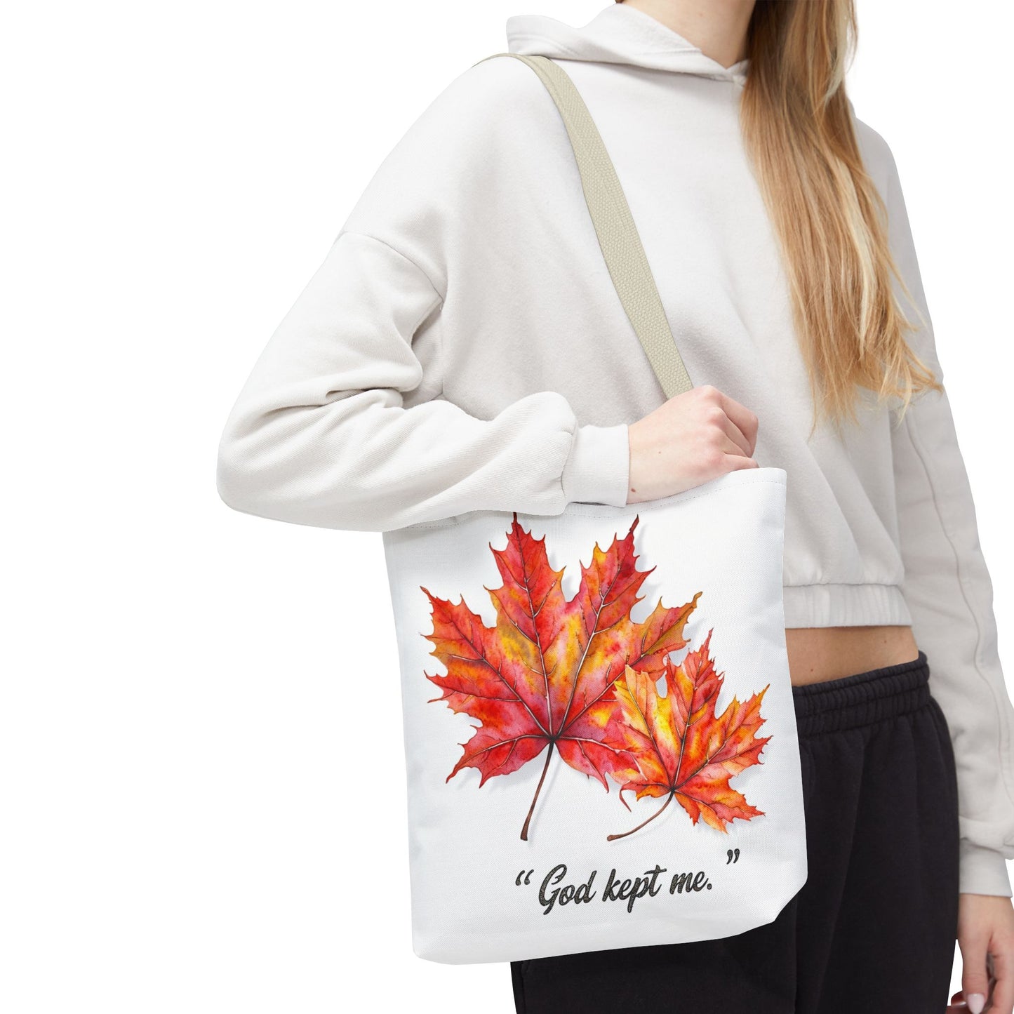 Autumn Leaves Tote Bag, God Kept Me Quote, Fall Accessories, Eco-Friendly Shopping Bag, Seasonal Gift, Canvas Bag