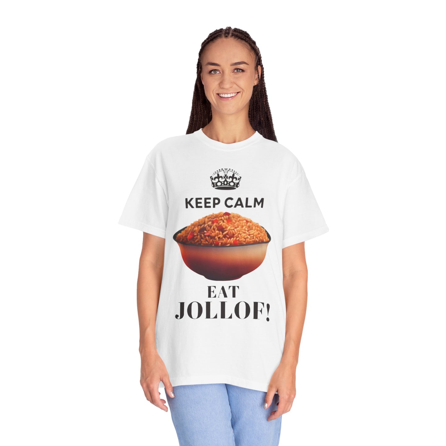Keep Calm Eat Jollof T-Shirt, Unisex Fun Tee, Gift for Foodies, Casual Wear, Cultural Apparel, Summer Festival Shirt