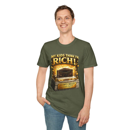 My Kids Think I'm Rich T-Shirt — Funny Parent Tee with Empty Wallet Design