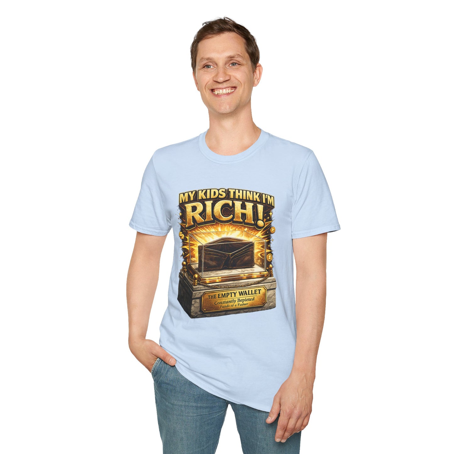 My Kids Think I'm Rich T-Shirt — Funny Parent Tee with Empty Wallet Design
