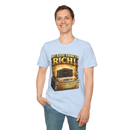 My Kids Think I'm Rich T-Shirt — Funny Parent Tee with Empty Wallet Design