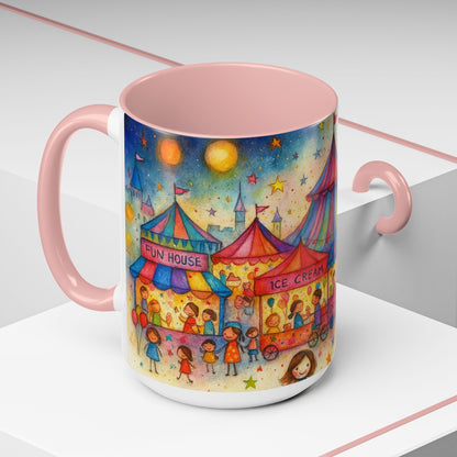 Whimsical Carnival Mug with Colorful Fairground Design, Perfect for Coffee Lovers, Gifts for Festivals, Cute Art Mug, Tea Cup