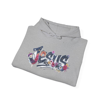 Jesus Floral Design Hooded Sweatshirt, Unisex Hoodie, Casual Wear, Religious Gift, Streetwear Style, Comfortable Fashion
