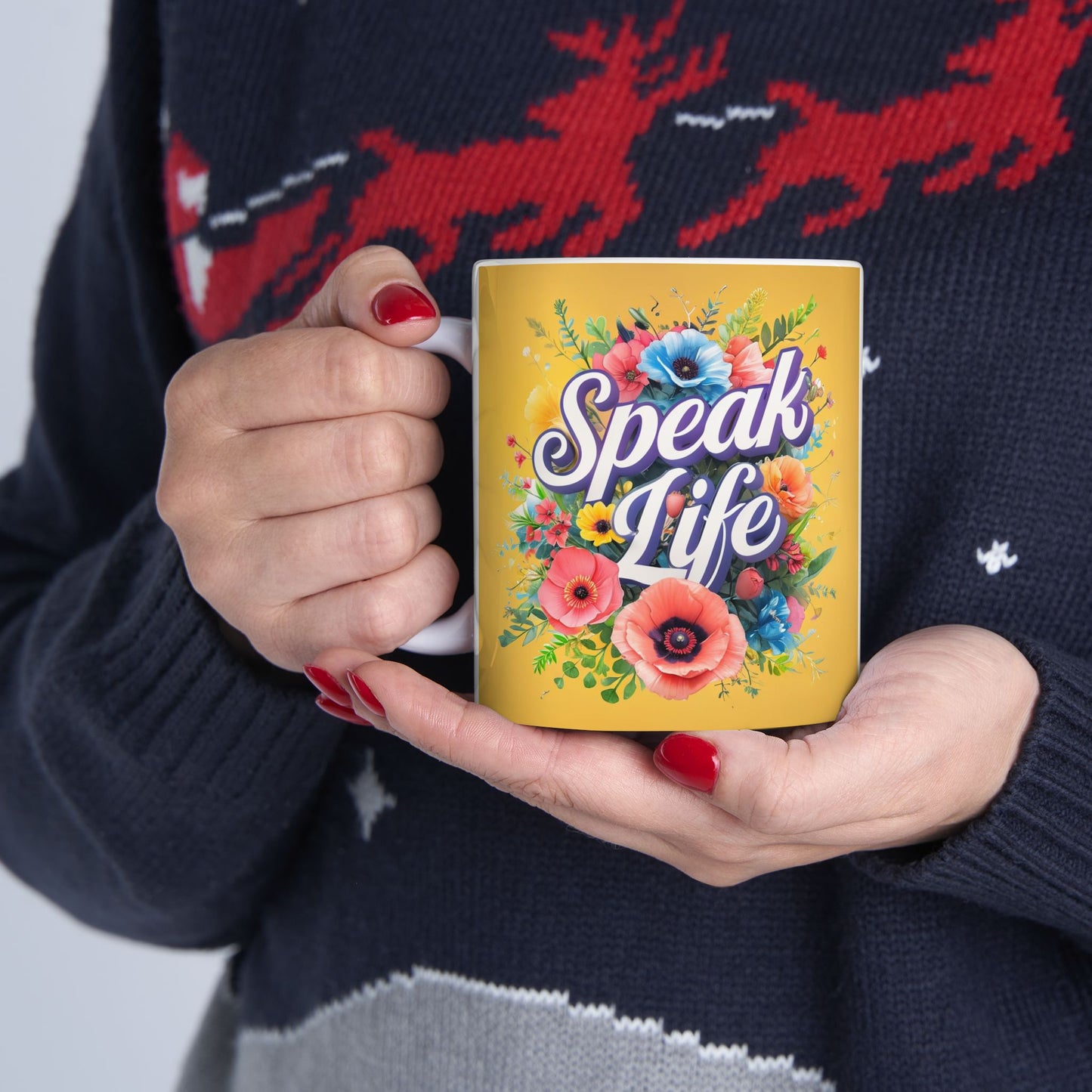 Floral Inspirational Ceramic Mug - Speak Life, Motivational Gift, Coffee Cup, Home Decor, Mother's Day, Birthday