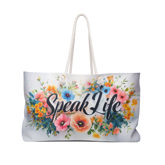 Floral Inspirational Weekender Bag - Tote for Travel, Gym, Beach, Weekend Getaway, Speak Life Design