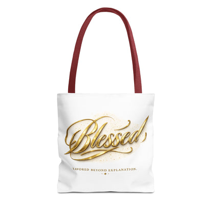Blessed Gold Script Tote Bag – Inspirational Faith Canvas Grocery Bag
