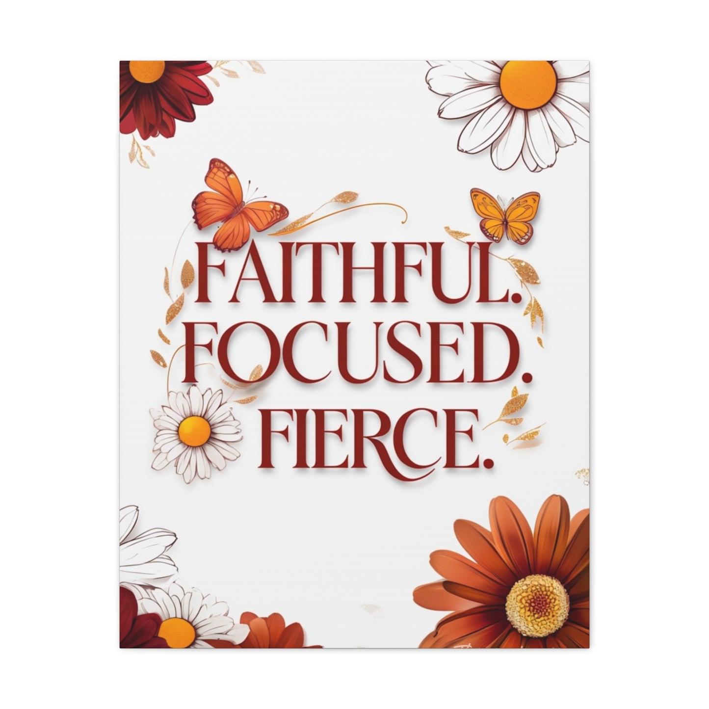 Inspirational Wall Art Canvas, Faithful Focused Fierce Decor, Motivational Gift, Home Office Wall Decor, Floral Design Art