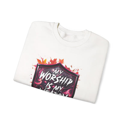 Inspirational Crewneck Sweatshirt - My Worship is My Weapon, Cozy Spiritual Gift, Faith Apparel, Unisex Sweatshirt for Worship & [...]