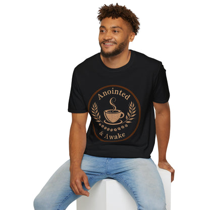 Anointed & Awake Coffee Lover T-Shirt, Unisex Tee, Gift for Coffee Enthusiasts, Casual Wear, Unique Coffee Shirt, Sip & Celebrate