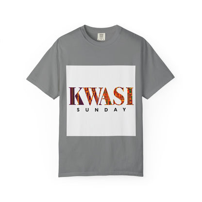 Kwasi Sunday Garment-Dyed Unisex T-Shirt, Vibrant African Print Tee, Casual Wear, Gift for Culture Enthusiasts, Celebration Apparel