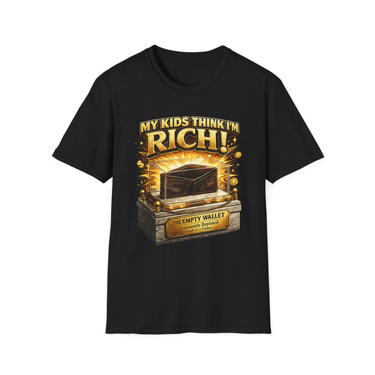 My Kids Think I'm Rich T-Shirt — Funny Parent Tee with Empty Wallet Design