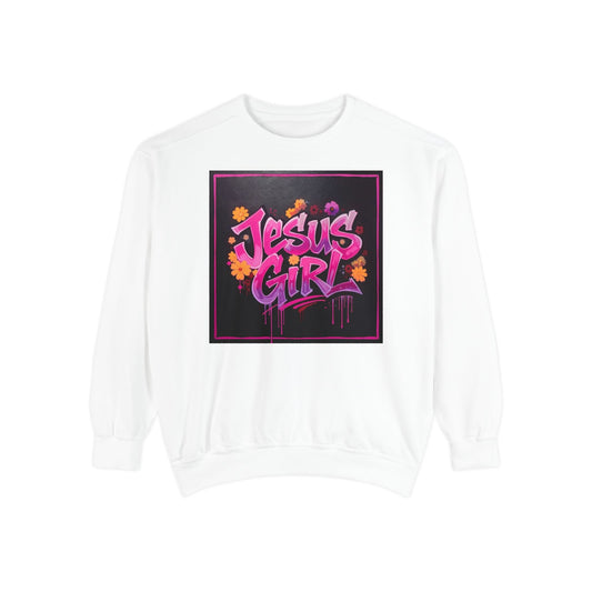 Jesus Girl Unisex Garment-Dyed Sweatshirt - Cozy Casual Wear, Perfect for Faith-Based Gifts, Church Events, and Everyday Comfort