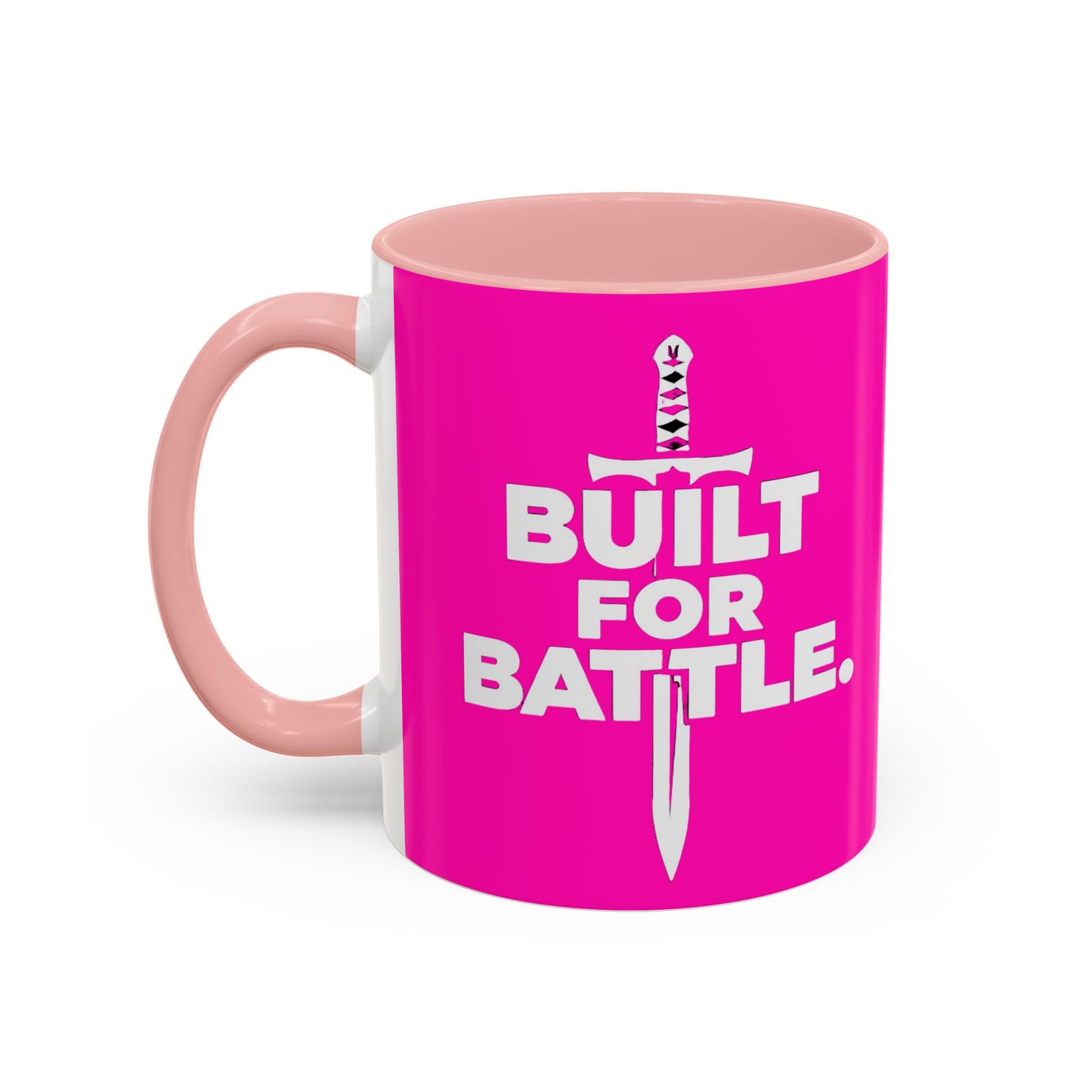 Built for Battle Accent Coffee Mug | Motivational Cup, Team Spirit, Gift for Fighters, Pink Mug, Unique Kitchenware