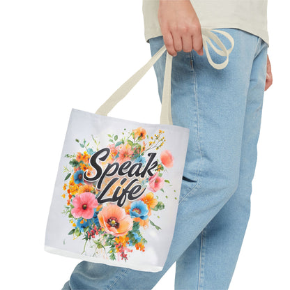 Floral Inspirational Tote Bag - 'Speak Life' Design, Motivational Gift, Carry-all Bag for Women, Eco-Friendly Shopping, Mother's Day, [...]