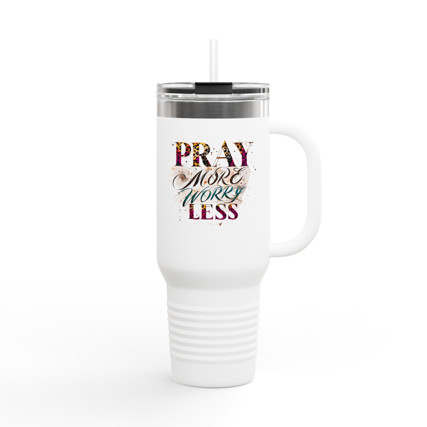 Pray More Worry Less Insulated Travel Mug, 40oz - Motivational Coffee Cup for On-the-Go, Perfect Gift for Teachers, Friends, and Self-Care