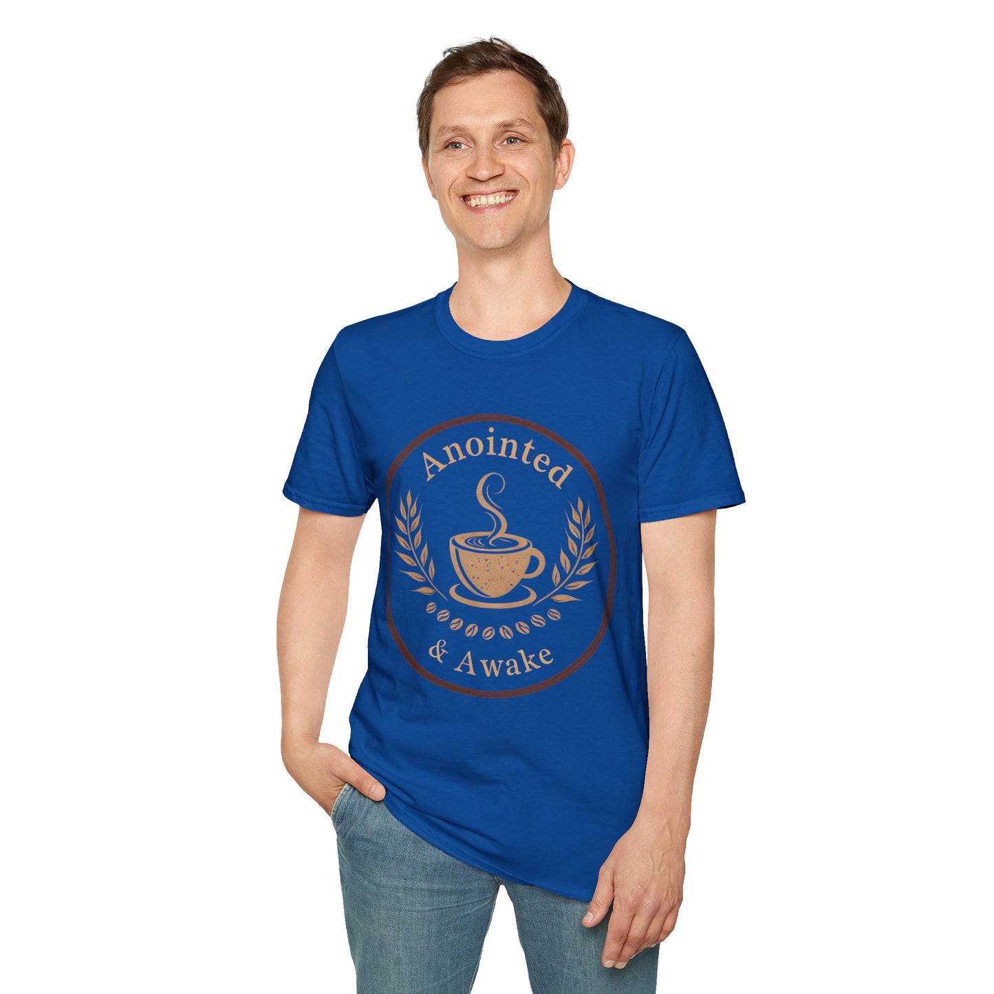 Anointed & Awake Coffee Lover T-Shirt, Unisex Tee, Gift for Coffee Enthusiasts, Casual Wear, Unique Coffee Shirt, Sip & Celebrate