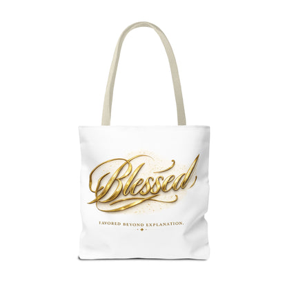Blessed Gold Script Tote Bag – Inspirational Faith Canvas Grocery Bag