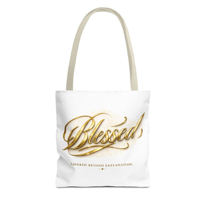 Blessed Gold Script Tote Bag – Inspirational Faith Canvas Grocery Bag