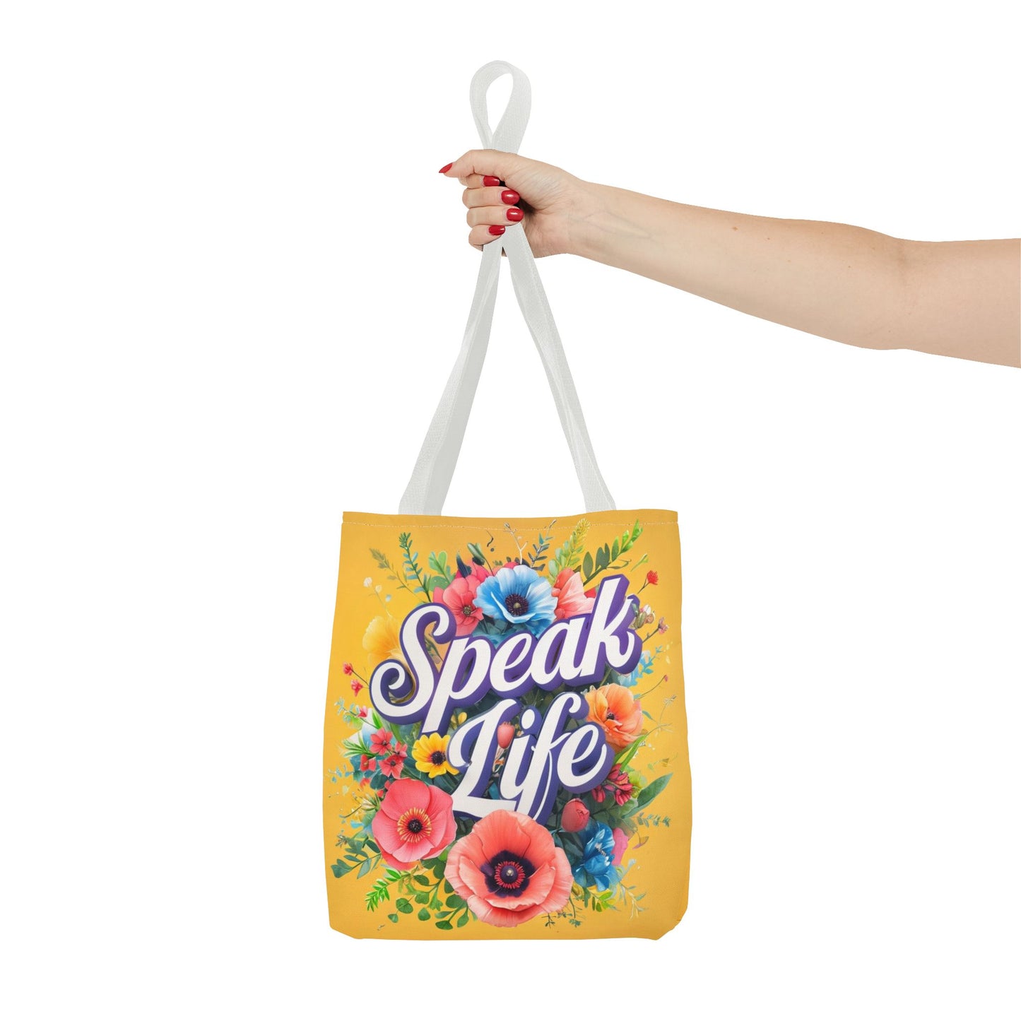 Vibrant Floral Tote Bag - Speak Life, Eco-Friendly Shopping Bag, Gift for Her, Beach Bag, Inspirational Quote Accessory