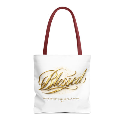 Blessed Gold Script Tote Bag – Inspirational Faith Canvas Grocery Bag