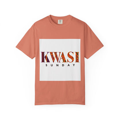 Kwasi Sunday Garment-Dyed Unisex T-Shirt, Vibrant African Print Tee, Casual Wear, Gift for Culture Enthusiasts, Celebration Apparel
