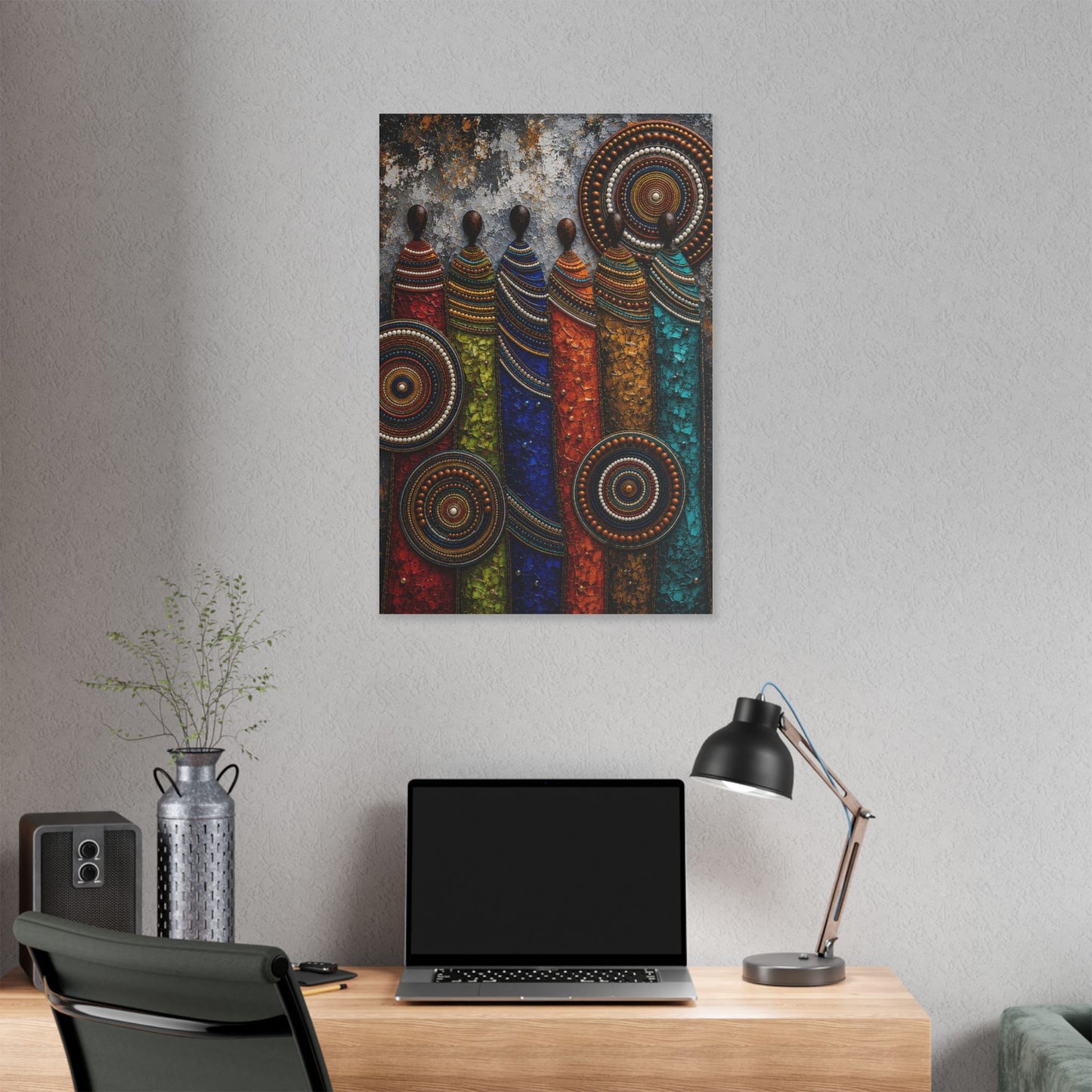 Abstract Tribal Figures Stretched Canvas Wall Art — Colorful African-Inspired Home Decor