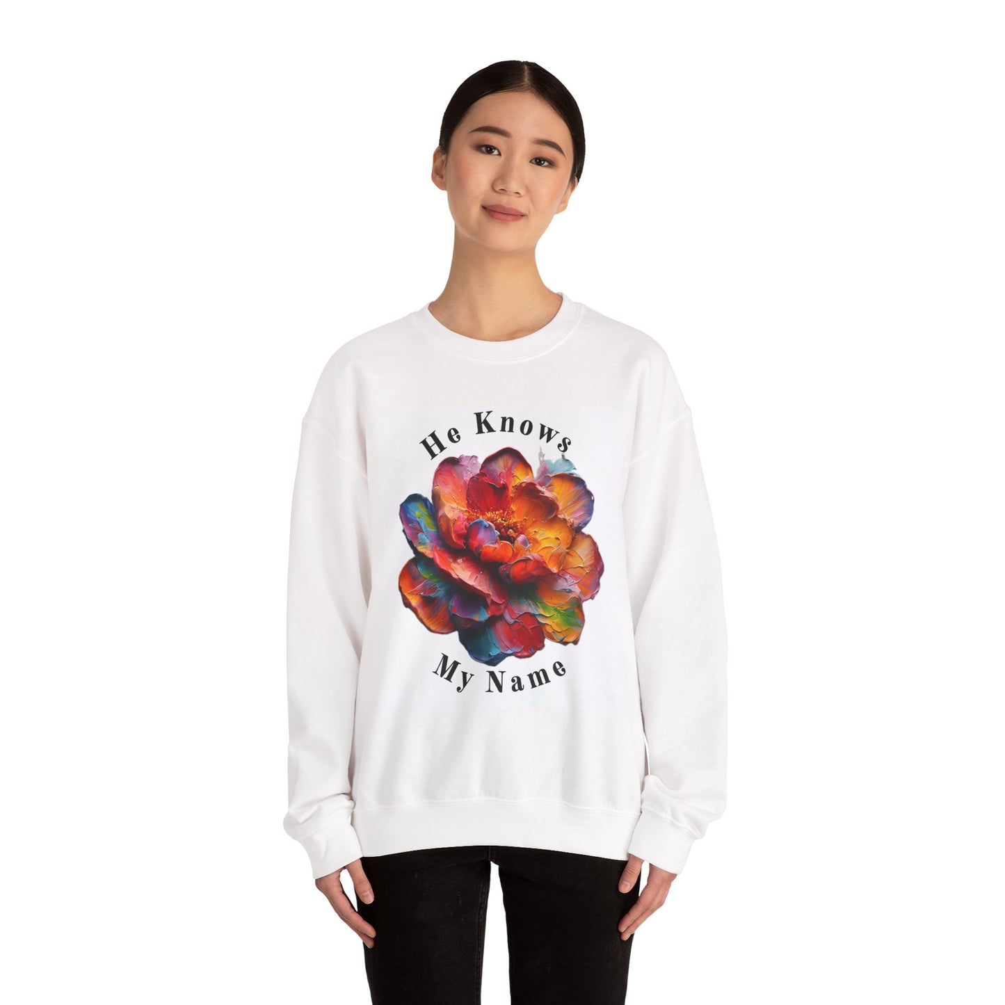 Floral Crewneck Sweatshirt - "He Knows My Name" Inspirational Gift, Cozy Layering, Spring Fashion, Ideal for Self-Care Days, Perfect [...]