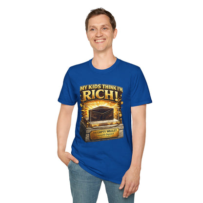 My Kids Think I'm Rich T-Shirt — Funny Parent Tee with Empty Wallet Design