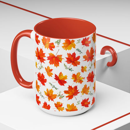 Autumn Leaves Coffee Mug, Fall Decor, Thanksgiving Gift, Hot Beverage Cup, Seasonal Drinkware