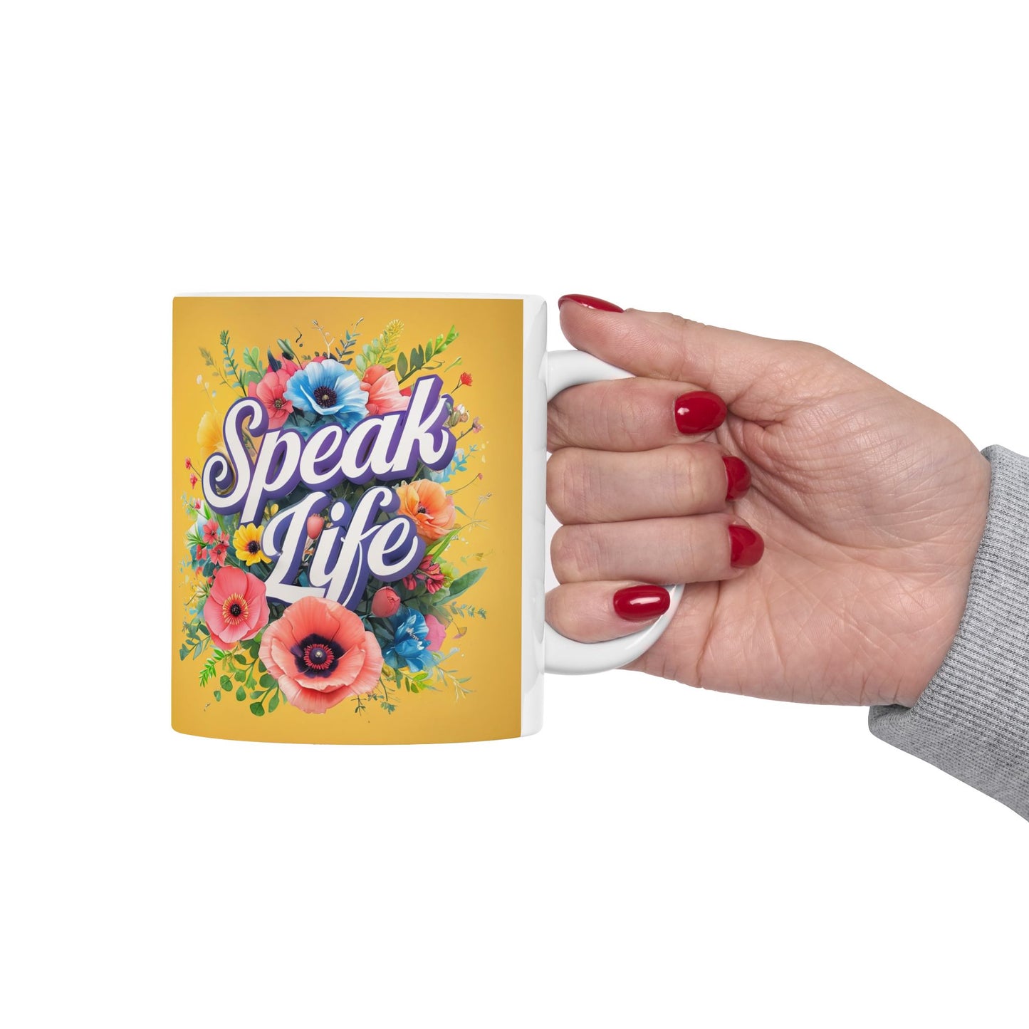 Floral Inspirational Ceramic Mug - Speak Life, Motivational Gift, Coffee Cup, Home Decor, Mother's Day, Birthday