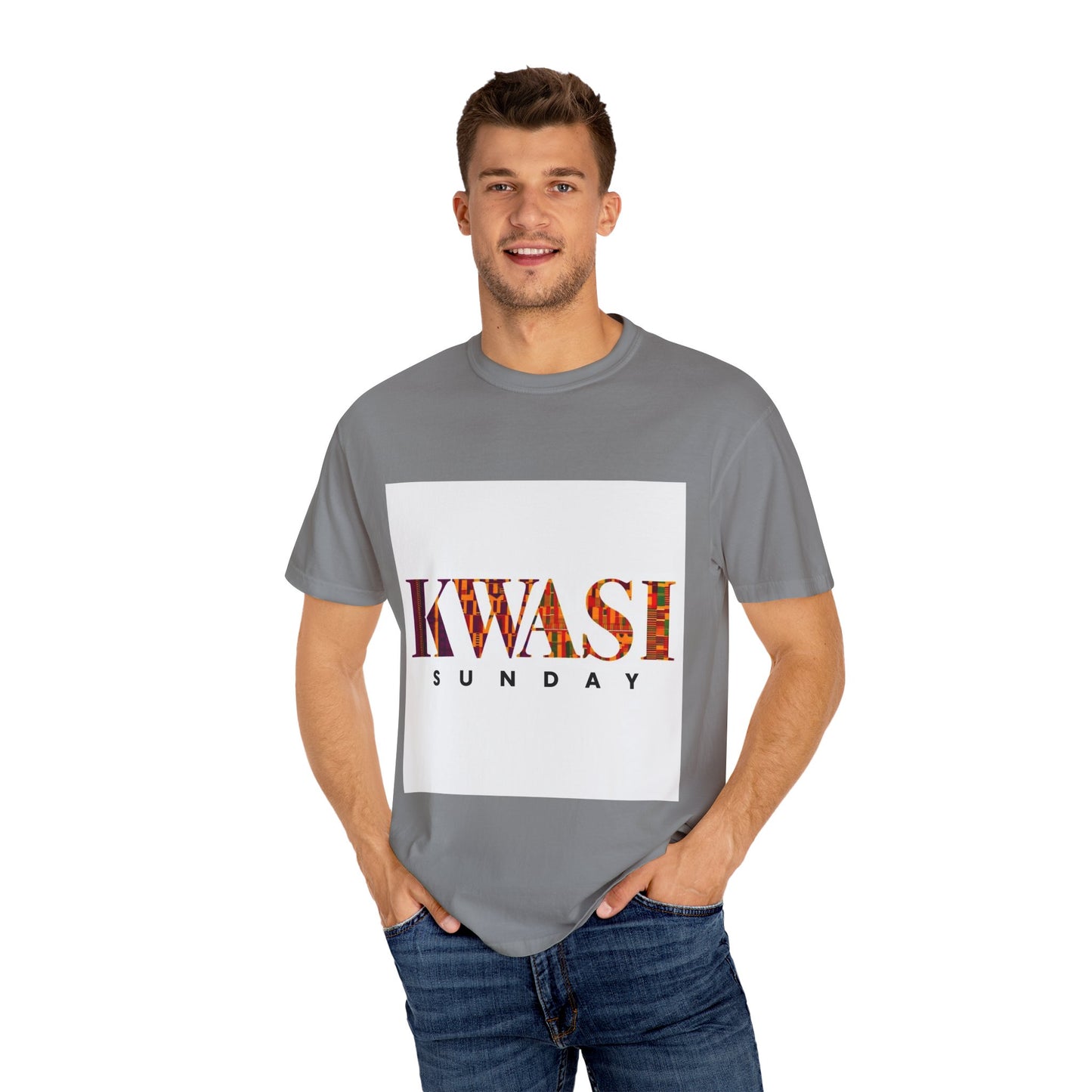 Kwasi Sunday Garment-Dyed Unisex T-Shirt, Vibrant African Print Tee, Casual Wear, Gift for Culture Enthusiasts, Celebration Apparel