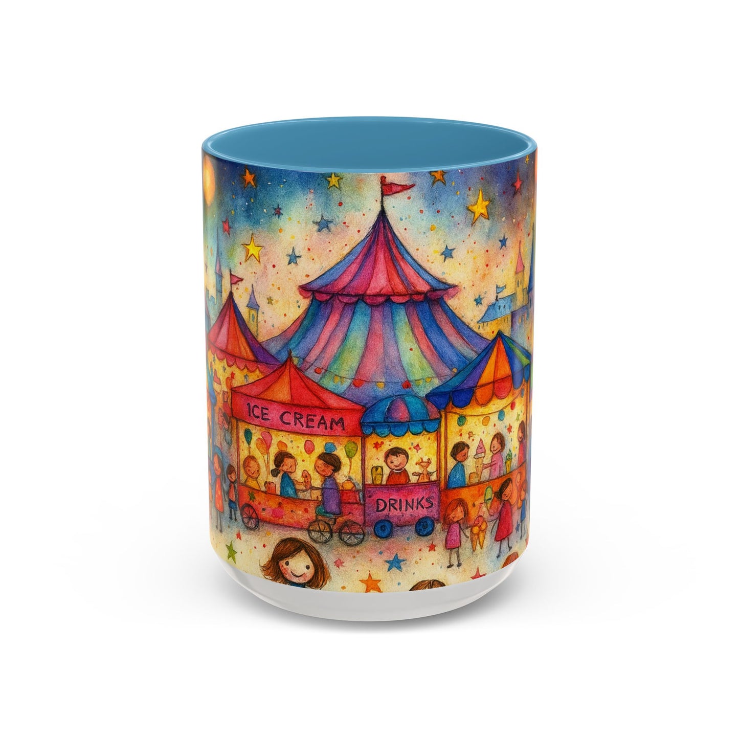 Whimsical Carnival Mug with Colorful Fairground Design, Perfect for Coffee Lovers, Gifts for Festivals, Cute Art Mug, Tea Cup