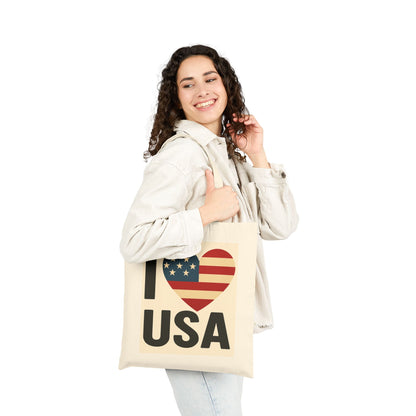 Patriotic Canvas Tote Bag - I Love USA, Eco-Friendly Shopping Bag, Beach Tote, Travel Bag, Gift for Independence Day