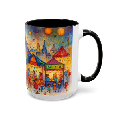 Whimsical Carnival Mug with Colorful Fairground Design, Perfect for Coffee Lovers, Gifts for Festivals, Cute Art Mug, Tea Cup