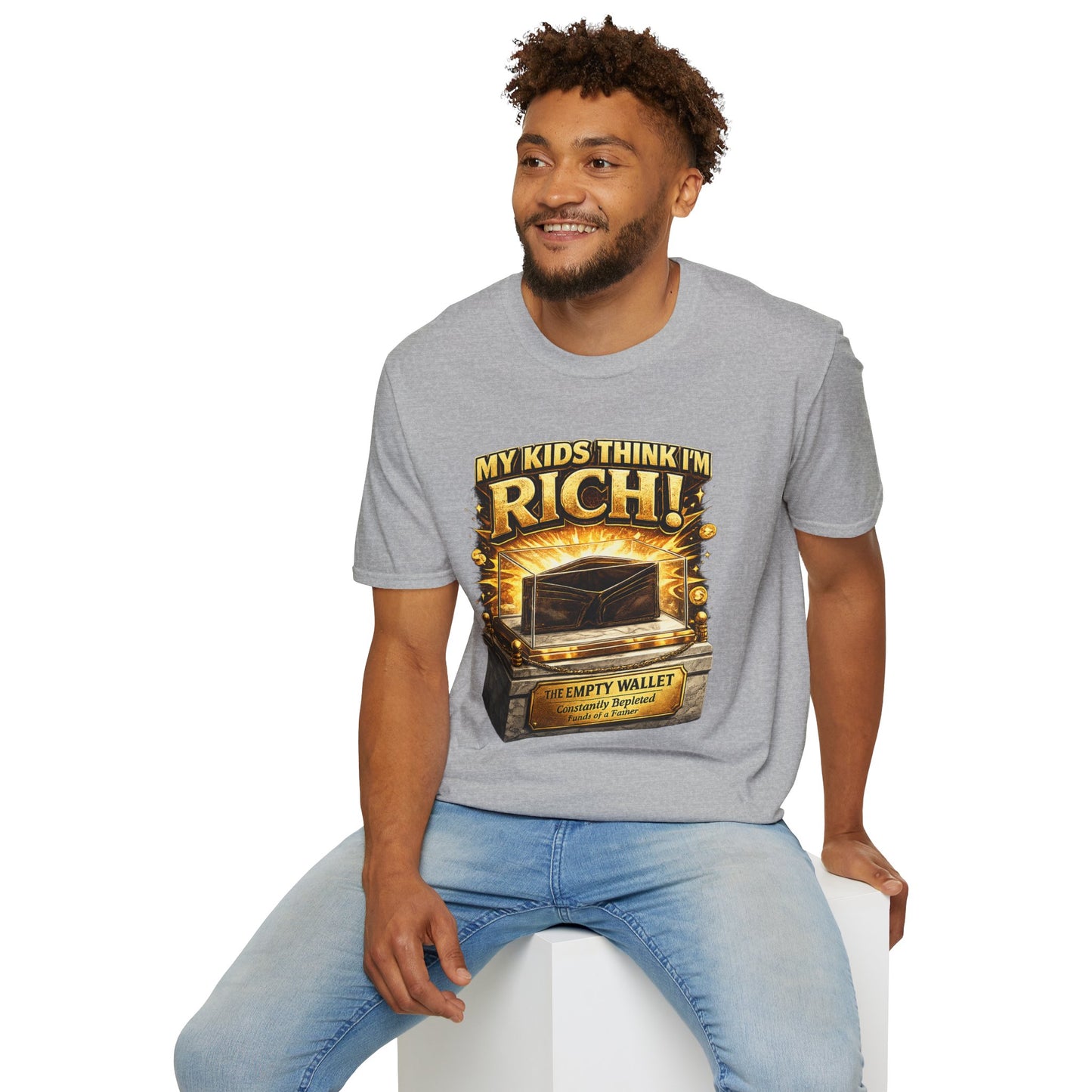 My Kids Think I'm Rich T-Shirt — Funny Parent Tee with Empty Wallet Design