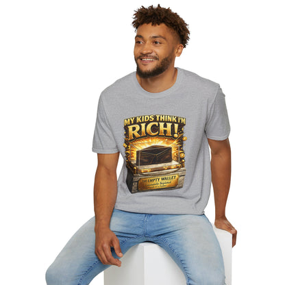 My Kids Think I'm Rich T-Shirt — Funny Parent Tee with Empty Wallet Design