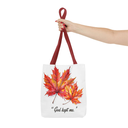 Autumn Leaves Tote Bag, God Kept Me Quote, Fall Accessories, Eco-Friendly Shopping Bag, Seasonal Gift, Canvas Bag