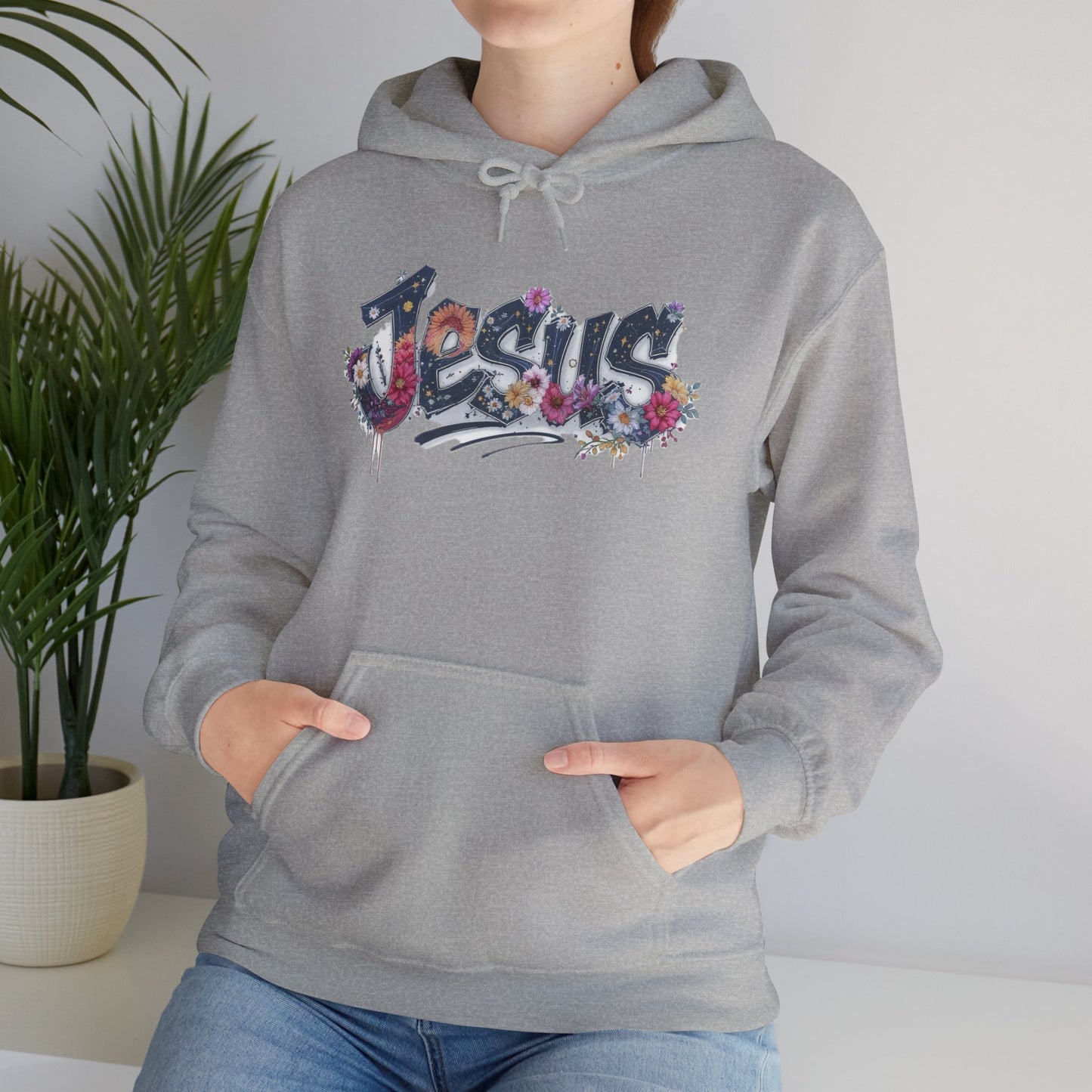 Jesus Floral Design Hooded Sweatshirt, Unisex Hoodie, Casual Wear, Religious Gift, Streetwear Style, Comfortable Fashion