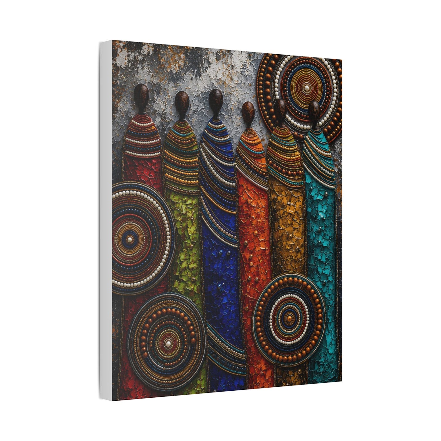 Abstract Tribal Figures Stretched Canvas Wall Art — Colorful African-Inspired Home Decor