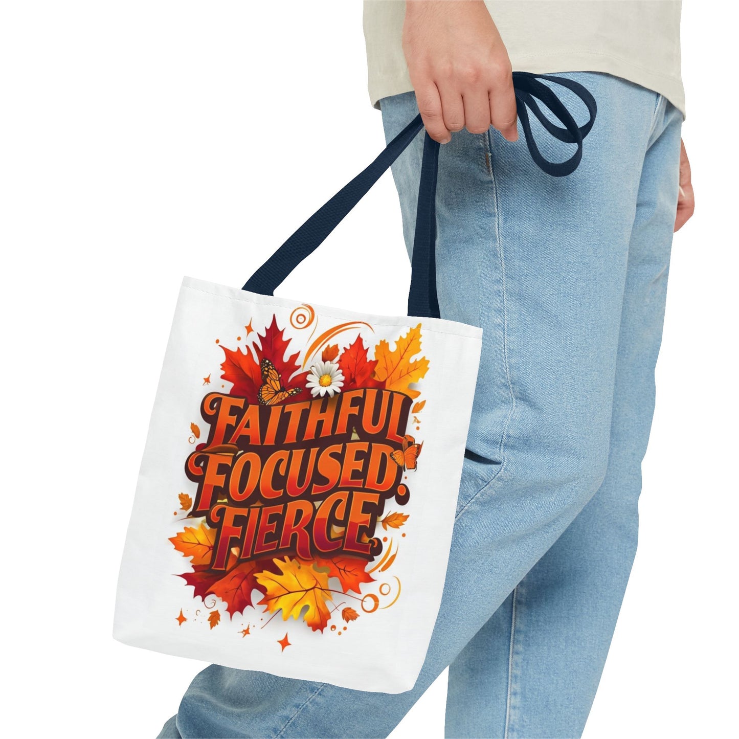 Faithful Focused Fierce Fall Tote Bag, Autumn Shopping Tote, Inspirational Gift Bag, Seasonal Decor, Holiday Essentials