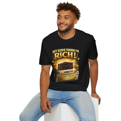 My Kids Think I'm Rich T-Shirt — Funny Parent Tee with Empty Wallet Design