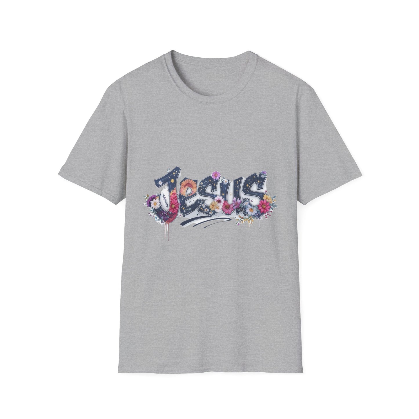 Colorful Jesus Grafitti T-Shirt, Unisex Softstyle Tee, Casual Faith-Based Apparel, Christian Gift, Inspirational Shirt