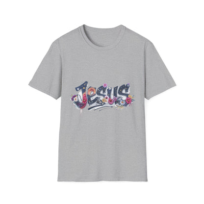 Colorful Jesus Grafitti T-Shirt, Unisex Softstyle Tee, Casual Faith-Based Apparel, Christian Gift, Inspirational Shirt