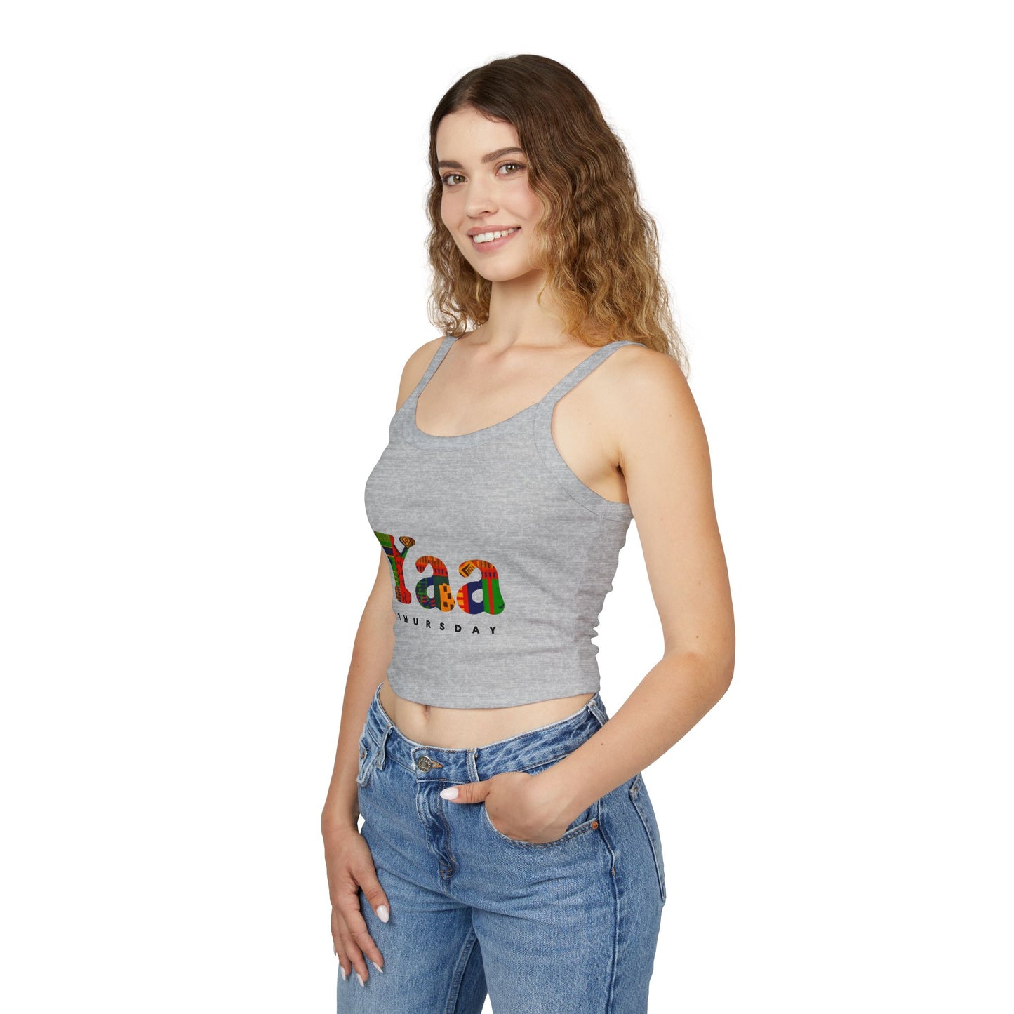 Colorful 'Yaa Thursday' Women's Spaghetti Strap Tank Top, Casual Summer Apparel, Graphic Tees, Festival Fashion, Bohemian Style
