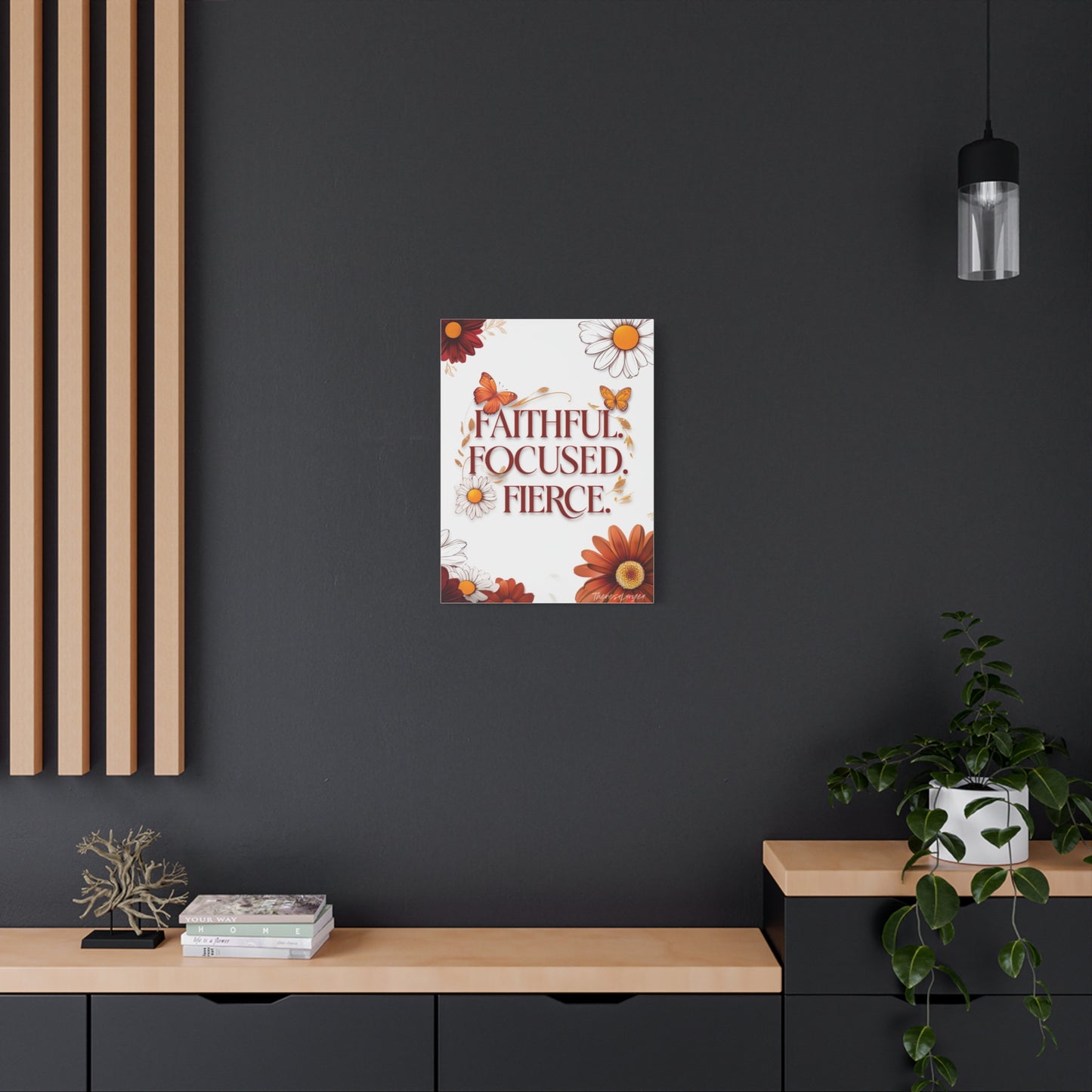 Inspirational Wall Art Canvas, Faithful Focused Fierce Decor, Motivational Gift, Home Office Wall Decor, Floral Design Art
