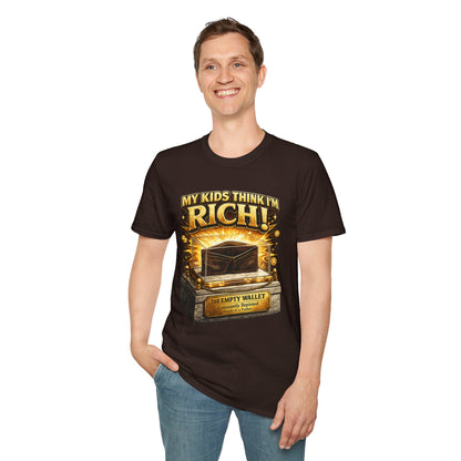 My Kids Think I'm Rich T-Shirt — Funny Parent Tee with Empty Wallet Design