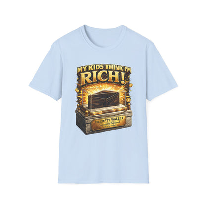My Kids Think I'm Rich T-Shirt — Funny Parent Tee with Empty Wallet Design