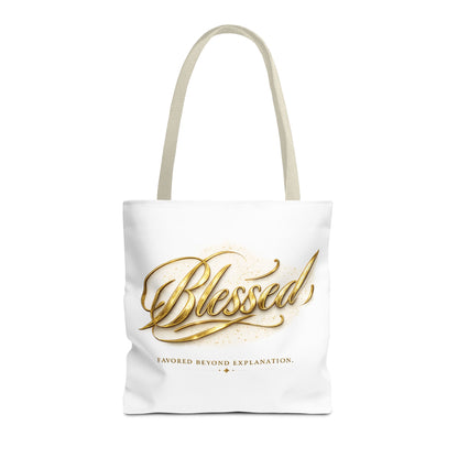 Blessed Gold Script Tote Bag – Inspirational Faith Canvas Grocery Bag