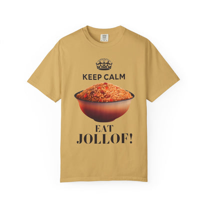Keep Calm Eat Jollof T-Shirt, Unisex Fun Tee, Gift for Foodies, Casual Wear, Cultural Apparel, Summer Festival Shirt