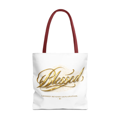 Blessed Gold Script Tote Bag – Inspirational Faith Canvas Grocery Bag